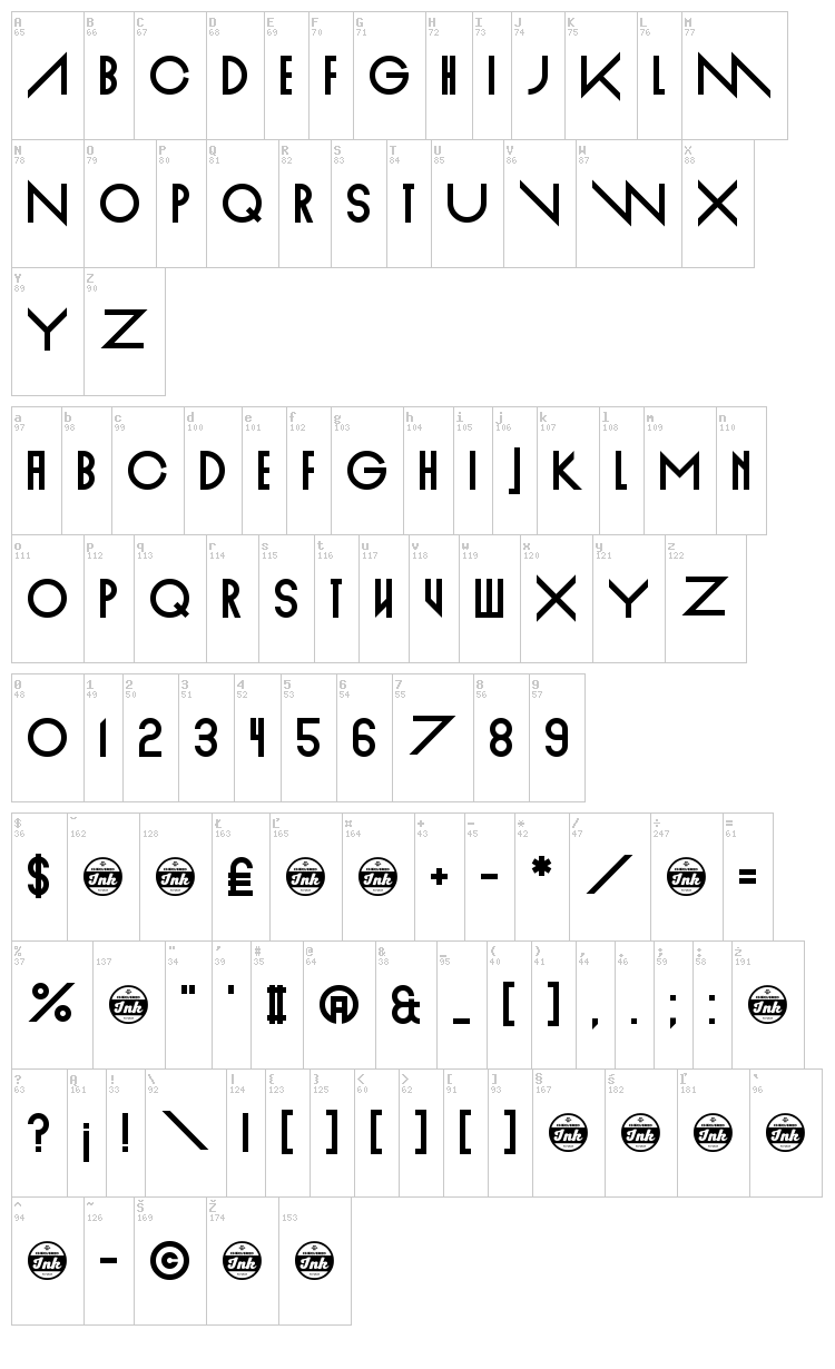 Empire Straight font map